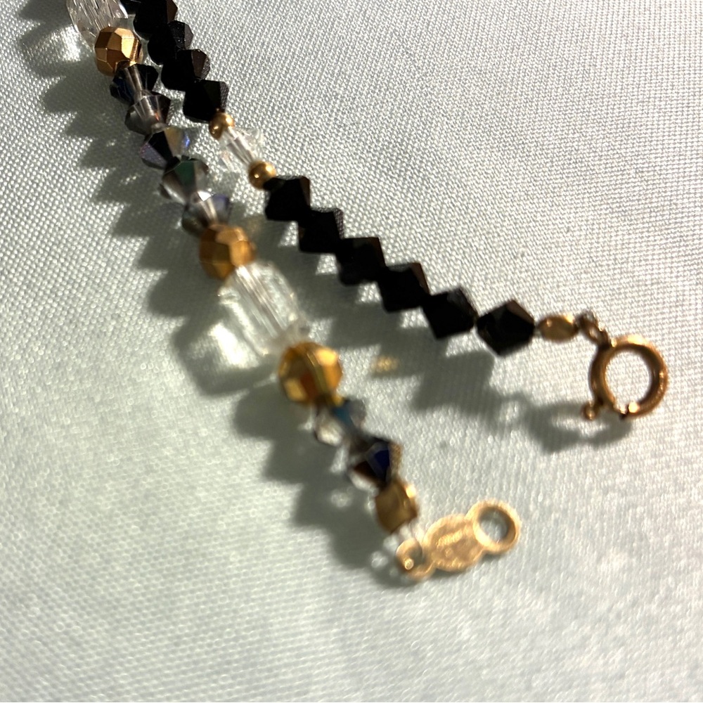 2 Swarovski Crystal 14K gf Gold Stack Beaded Bracelets - Picture 6 of 6